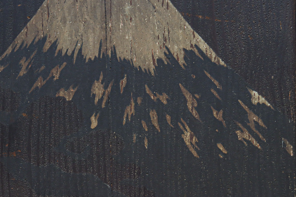 幅860ミリ　東海道から望む富士を描いたのか風情漂う素晴らしい板絵戸セット　F8594　在庫2枚1組