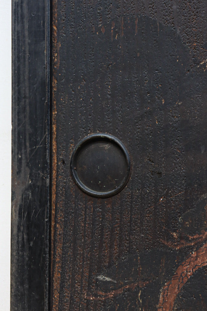 幅860ミリ　東海道から望む富士を描いたのか風情漂う素晴らしい板絵戸セット　F8594　在庫2枚1組