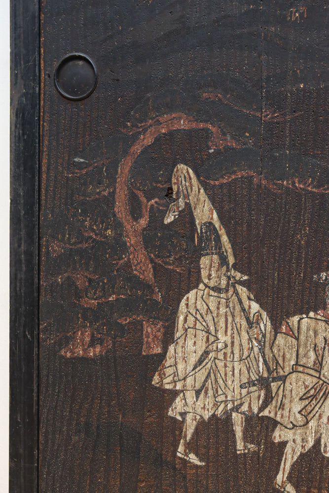 幅860ミリ　東海道から望む富士を描いたのか風情漂う素晴らしい板絵戸セット　F8594　在庫2枚1組