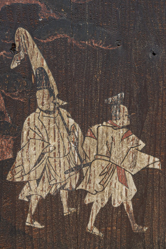 幅860ミリ　東海道から望む富士を描いたのか風情漂う素晴らしい板絵戸セット　F8594　在庫2枚1組