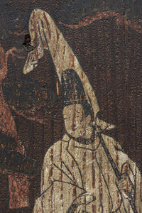 幅860ミリ　東海道から望む富士を描いたのか風情漂う素晴らしい板絵戸セット　F8594　在庫2枚1組