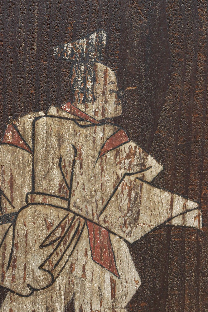 幅860ミリ　東海道から望む富士を描いたのか風情漂う素晴らしい板絵戸セット　F8594　在庫2枚1組