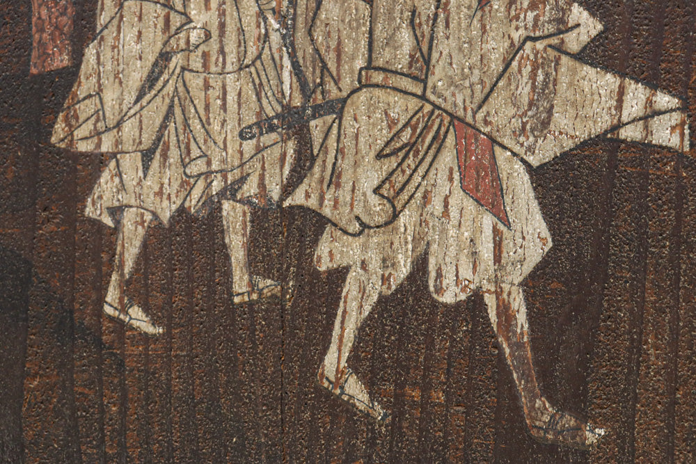 幅860ミリ　東海道から望む富士を描いたのか風情漂う素晴らしい板絵戸セット　F8594　在庫2枚1組