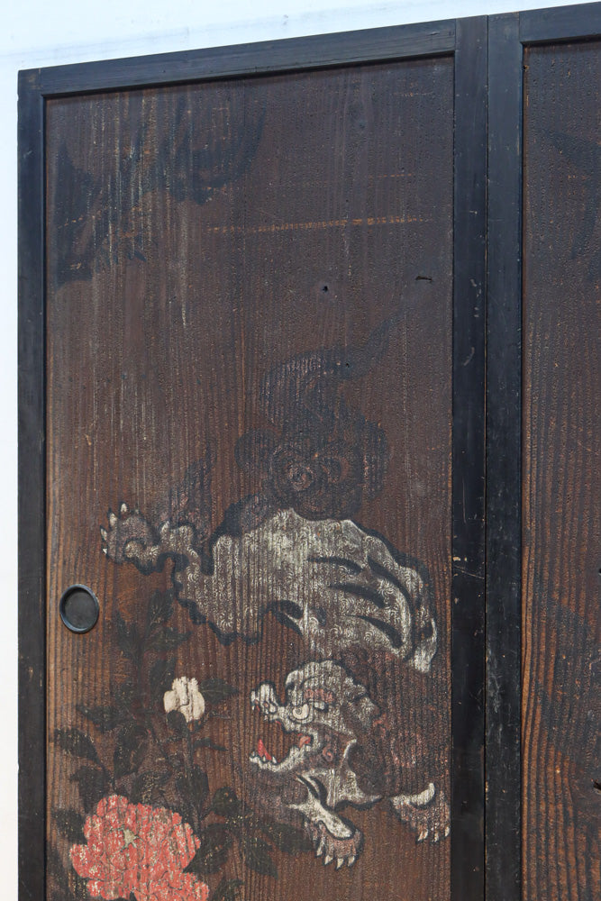 幅860ミリ　東海道から望む富士を描いたのか風情漂う素晴らしい板絵戸セット　F8594　在庫2枚1組