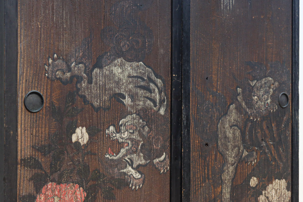 幅860ミリ　東海道から望む富士を描いたのか風情漂う素晴らしい板絵戸セット　F8594　在庫2枚1組