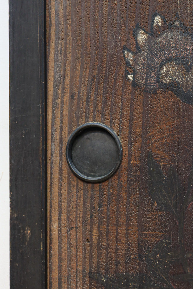 幅860ミリ　東海道から望む富士を描いたのか風情漂う素晴らしい板絵戸セット　F8594　在庫2枚1組