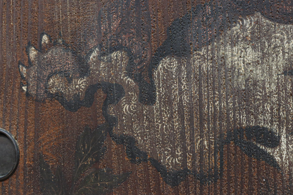 幅860ミリ　東海道から望む富士を描いたのか風情漂う素晴らしい板絵戸セット　F8594　在庫2枚1組