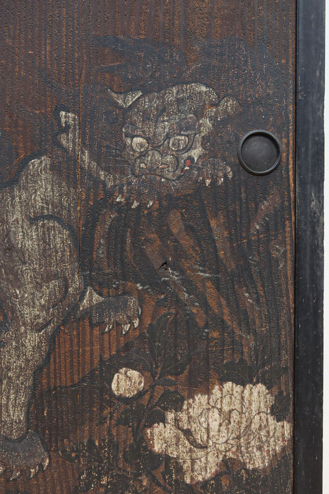 幅860ミリ　東海道から望む富士を描いたのか風情漂う素晴らしい板絵戸セット　F8594　在庫2枚1組