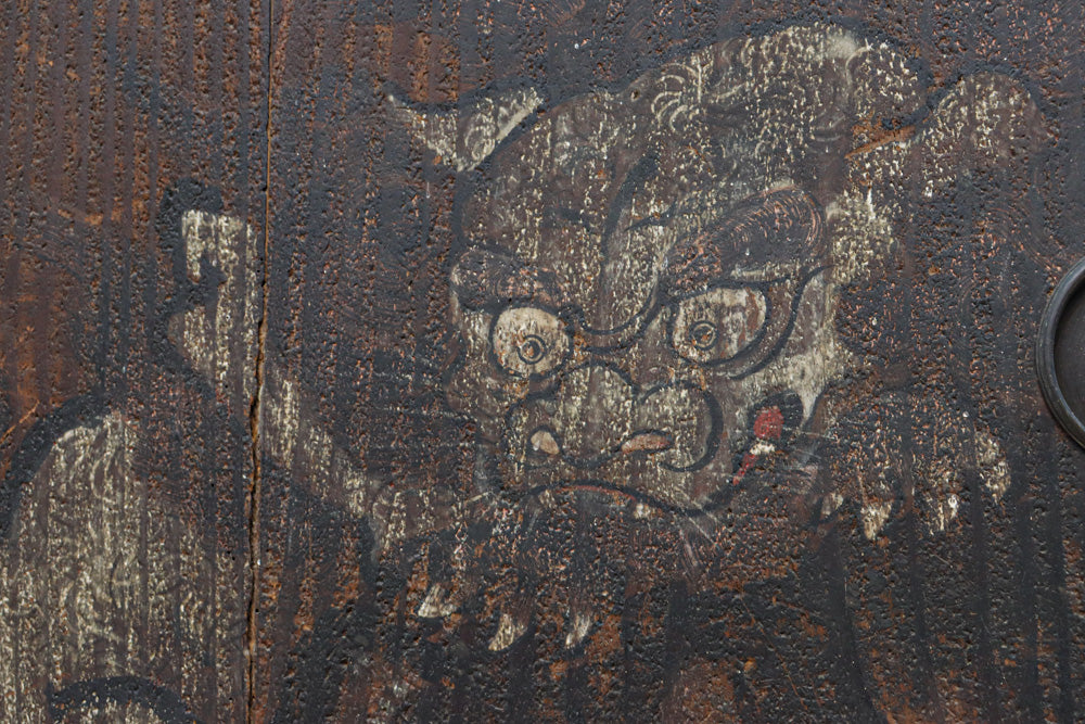 幅860ミリ　東海道から望む富士を描いたのか風情漂う素晴らしい板絵戸セット　F8594　在庫2枚1組