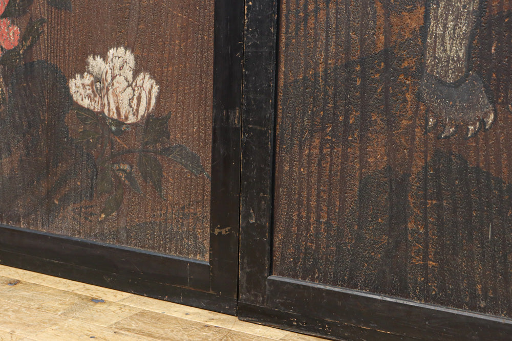 幅860ミリ　東海道から望む富士を描いたのか風情漂う素晴らしい板絵戸セット　F8594　在庫2枚1組