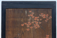 幅888ミリ　二羽の小鳥がもみじの周りで戯れる板絵戸　F8595　在庫1枚