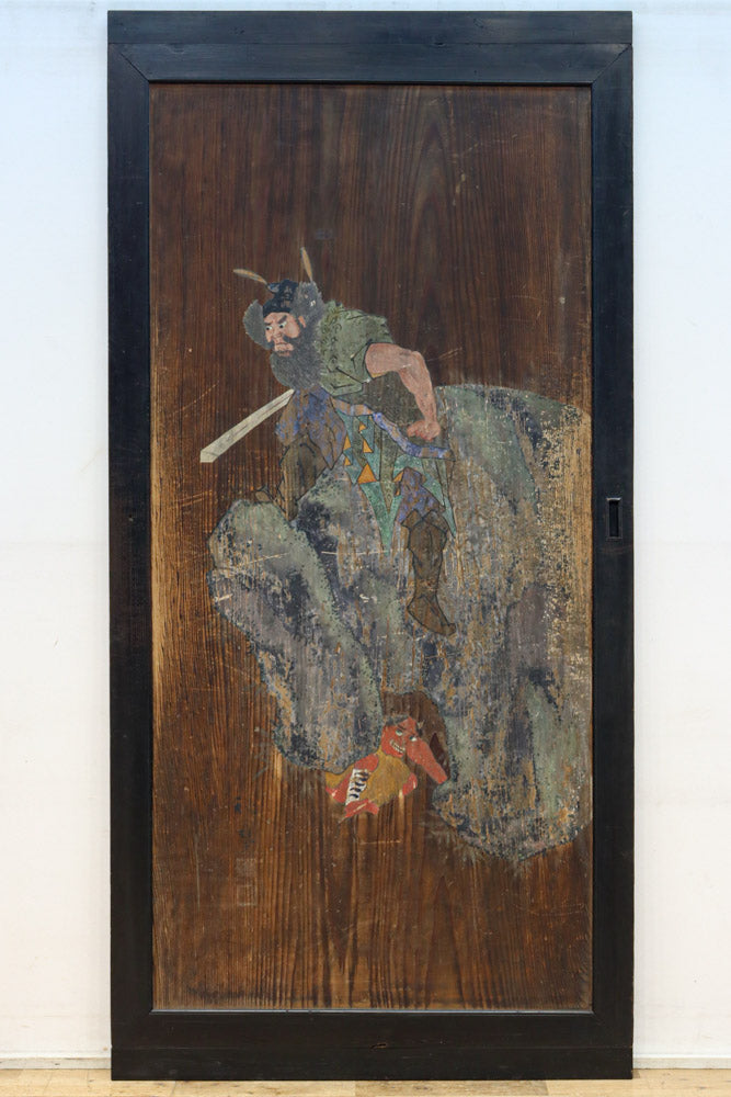 幅888ミリ　二羽の小鳥がもみじの周りで戯れる板絵戸　F8595　在庫1枚