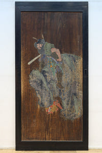 幅888ミリ　二羽の小鳥がもみじの周りで戯れる板絵戸　F8595　在庫1枚