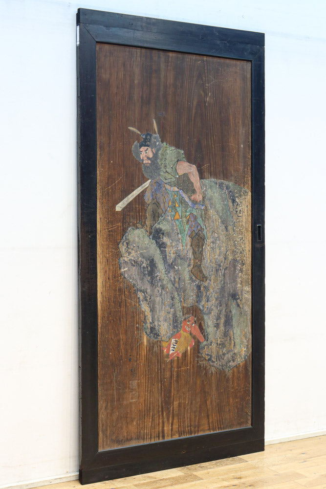 幅888ミリ　二羽の小鳥がもみじの周りで戯れる板絵戸　F8595　在庫1枚