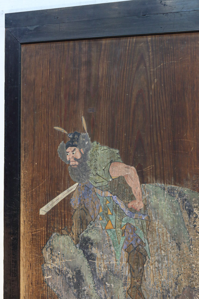 幅888ミリ　二羽の小鳥がもみじの周りで戯れる板絵戸　F8595　在庫1枚