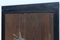 幅888ミリ　二羽の小鳥がもみじの周りで戯れる板絵戸　F8595　在庫1枚