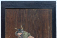 幅888ミリ　二羽の小鳥がもみじの周りで戯れる板絵戸　F8595　在庫1枚