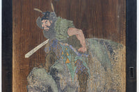 幅888ミリ　二羽の小鳥がもみじの周りで戯れる板絵戸　F8595　在庫1枚