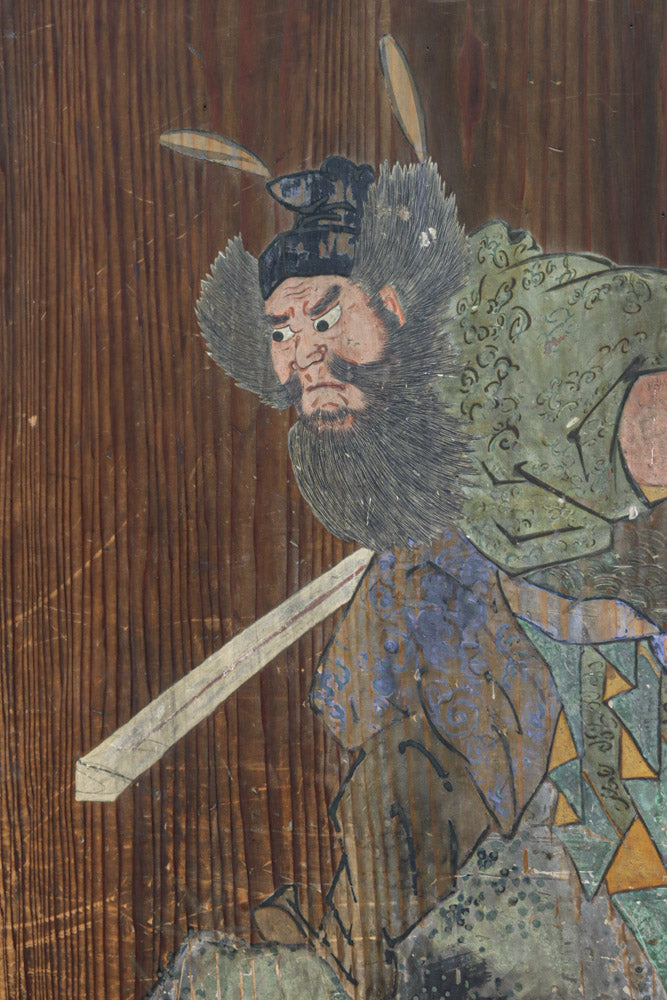 幅888ミリ　二羽の小鳥がもみじの周りで戯れる板絵戸　F8595　在庫1枚