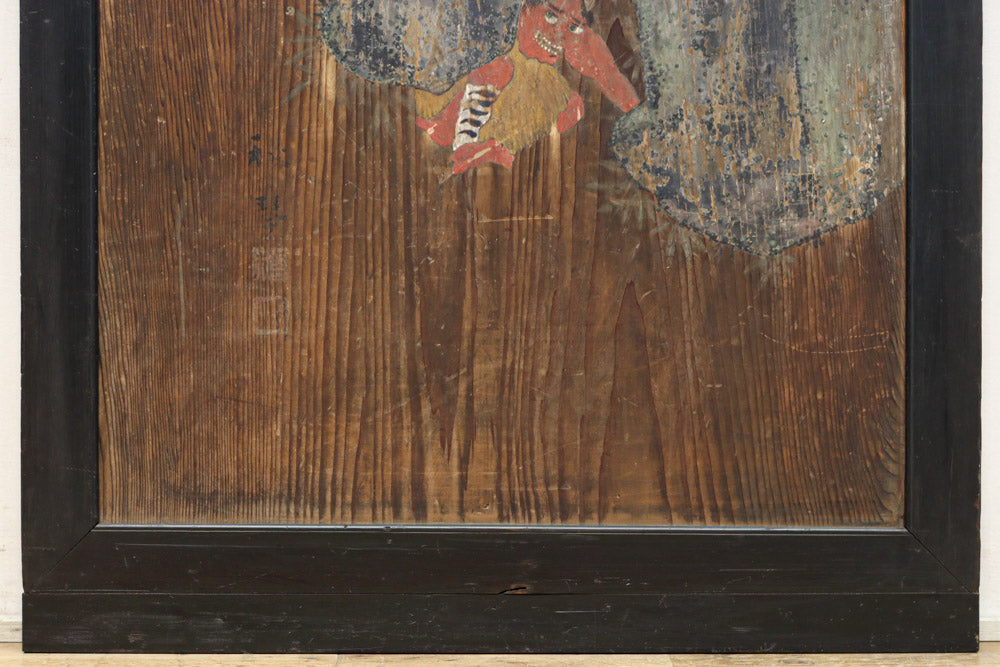 幅888ミリ　二羽の小鳥がもみじの周りで戯れる板絵戸　F8595　在庫1枚