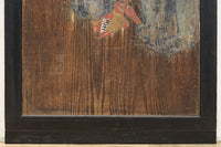 幅888ミリ　二羽の小鳥がもみじの周りで戯れる板絵戸　F8595　在庫1枚