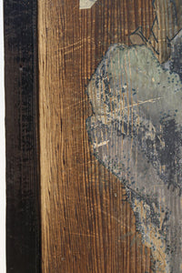 幅888ミリ　二羽の小鳥がもみじの周りで戯れる板絵戸　F8595　在庫1枚