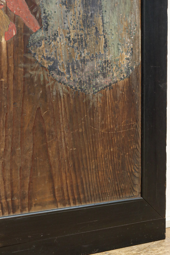 幅888ミリ　二羽の小鳥がもみじの周りで戯れる板絵戸　F8595　在庫1枚