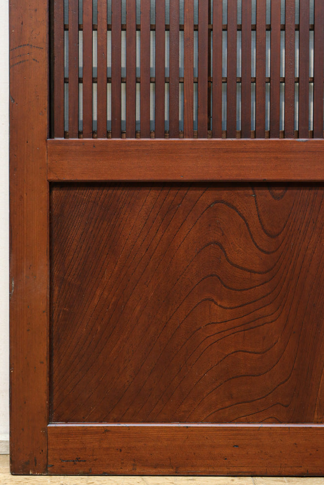 稀少幅1100ミリ　縦格子と結霜ガラスの小窓が上品な幅広大阪格子戸　F8596　在庫4枚