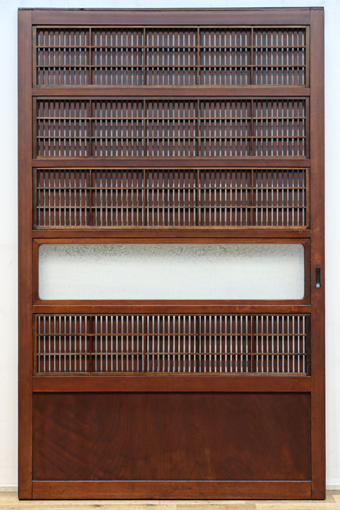 稀少幅1100ミリ　縦格子と結霜ガラスの小窓が上品な幅広大阪格子戸　F8596　在庫4枚