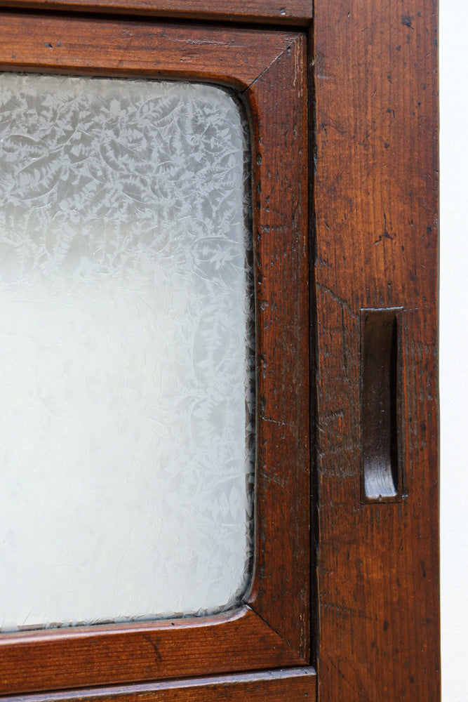 稀少幅1100ミリ　縦格子と結霜ガラスの小窓が上品な幅広大阪格子戸　F8596　在庫4枚