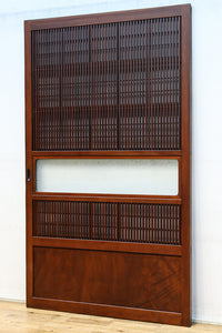 稀少幅1100ミリ　縦格子と結霜ガラスの小窓が上品な幅広大阪格子戸　F8596　在庫4枚