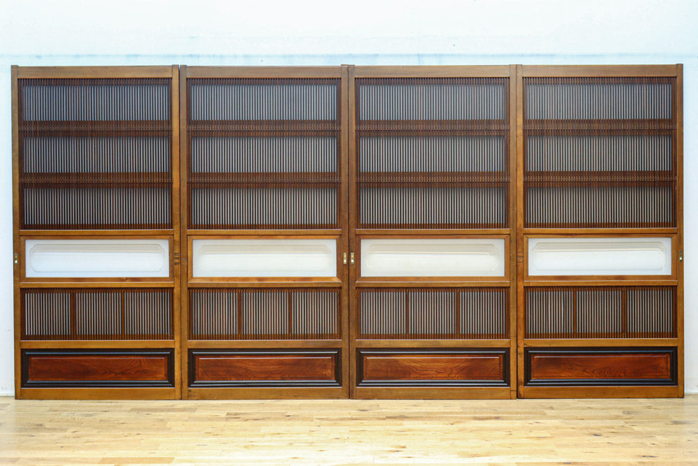 幅885ミリ　繊細な縦格子が美しく並ぶスリガラス入り大阪格子戸　F8597　在庫4枚