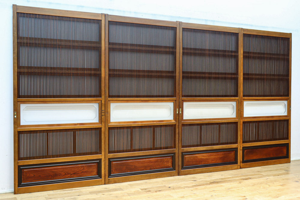 幅885ミリ　繊細な縦格子が美しく並ぶスリガラス入り大阪格子戸　F8597　在庫4枚