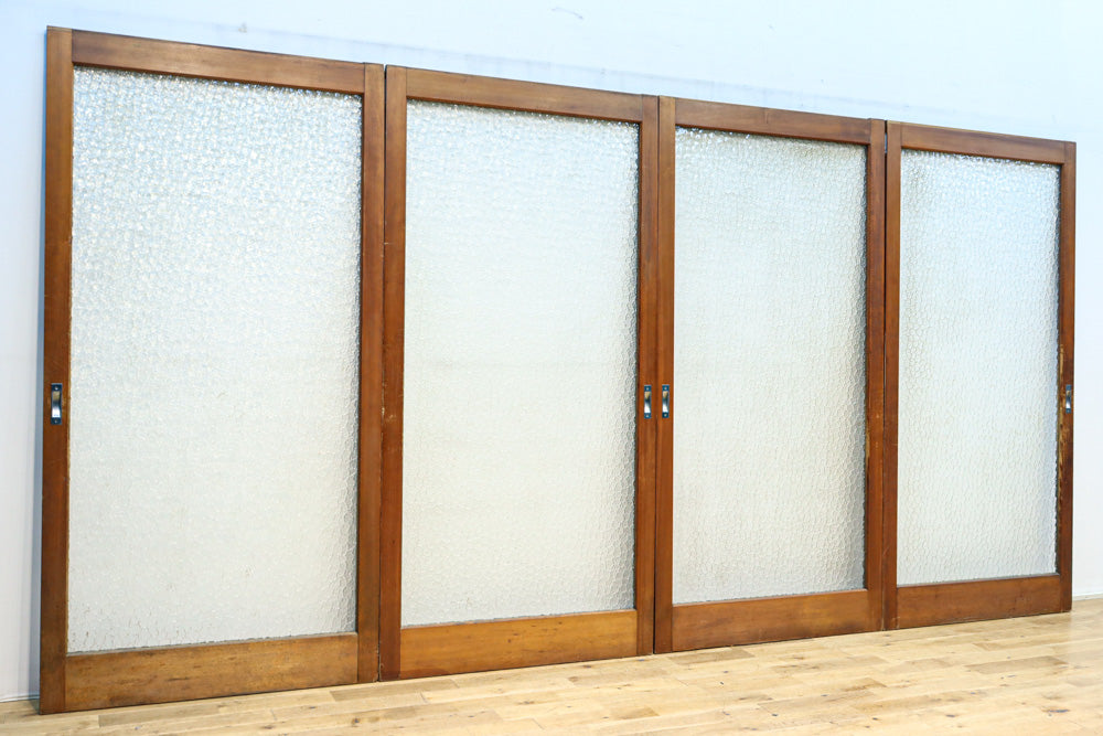 幅883ミリ　大判のプレスガラスで開放感溢れるレトロガラス戸　F8601　在庫4枚