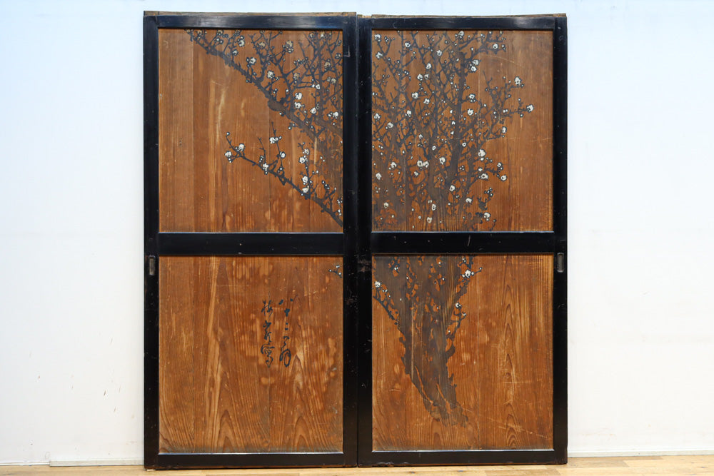 小菊と白梅の花で華やかな板絵戸セット　F8602a　在庫2枚1組