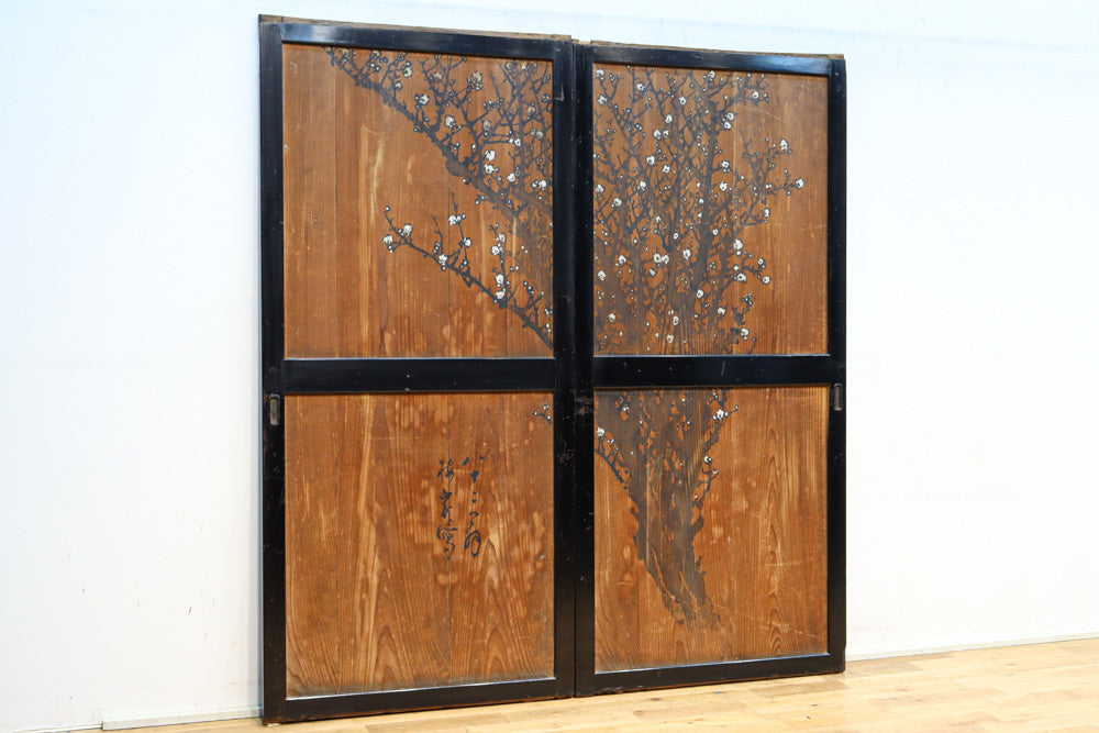 小菊と白梅の花で華やかな板絵戸セット　F8602a　在庫2枚1組