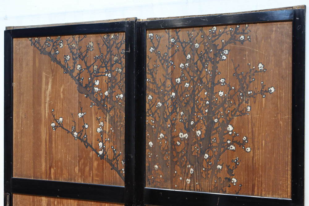 小菊と白梅の花で華やかな板絵戸セット　F8602a　在庫2枚1組