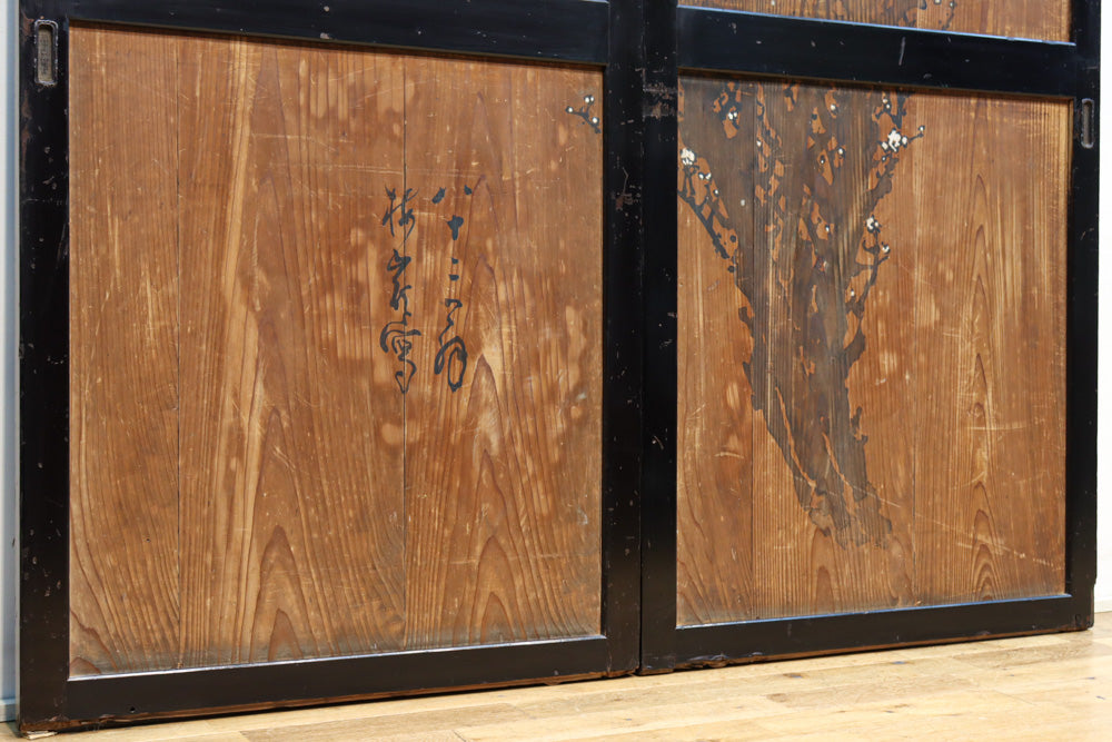 小菊と白梅の花で華やかな板絵戸セット　F8602a　在庫2枚1組