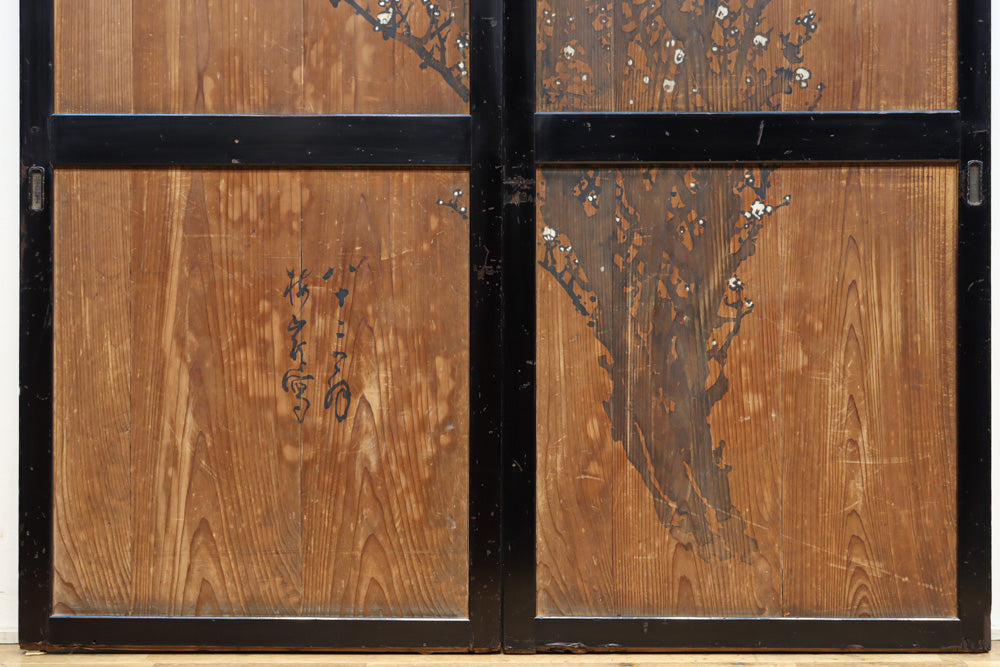 小菊と白梅の花で華やかな板絵戸セット　F8602a　在庫2枚1組