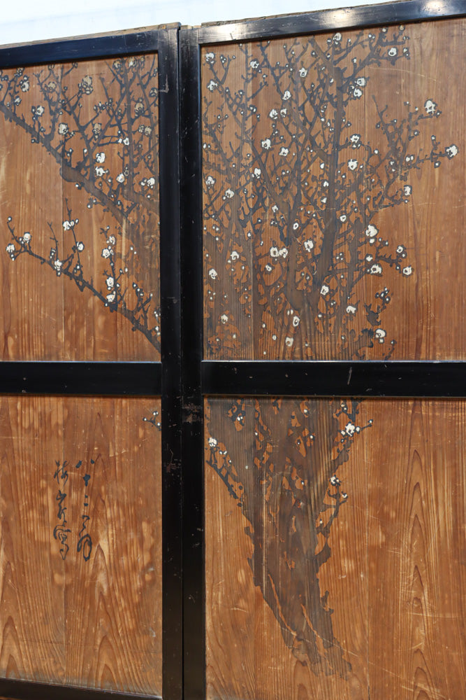 小菊と白梅の花で華やかな板絵戸セット　F8602a　在庫2枚1組