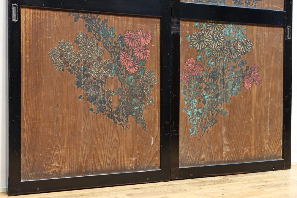 小菊と白梅の花で華やかな板絵戸セット　F8602a　在庫2枚1組