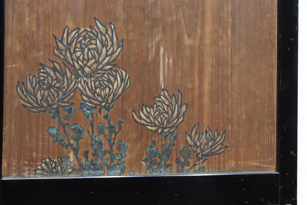 小菊と白梅の花で華やかな板絵戸セット　F8602a　在庫2枚1組