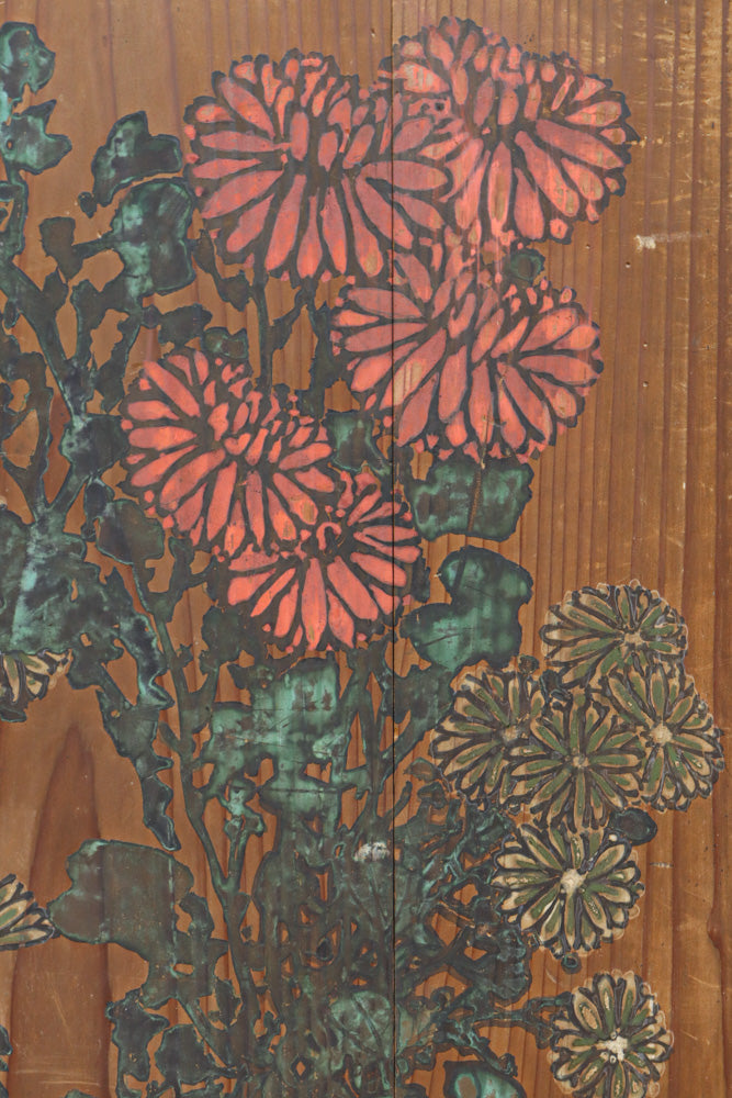 小菊と白梅の花で華やかな板絵戸セット　F8602a　在庫2枚1組