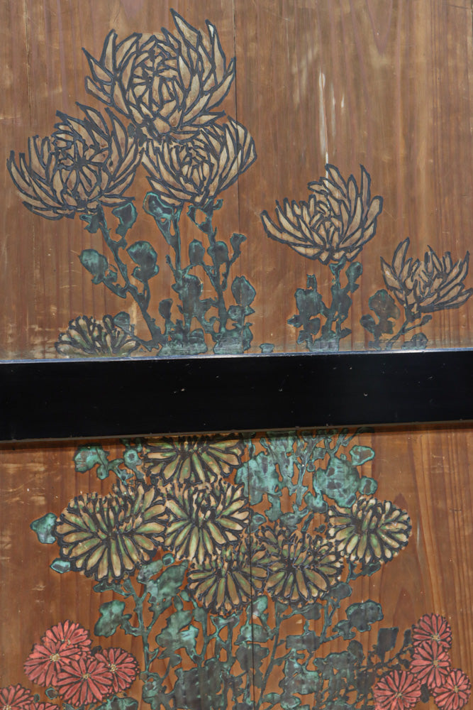 小菊と白梅の花で華やかな板絵戸セット　F8602a　在庫2枚1組