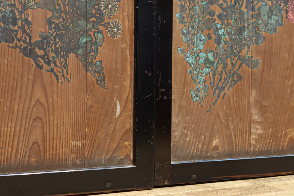 小菊と白梅の花で華やかな板絵戸セット　F8602a　在庫2枚1組