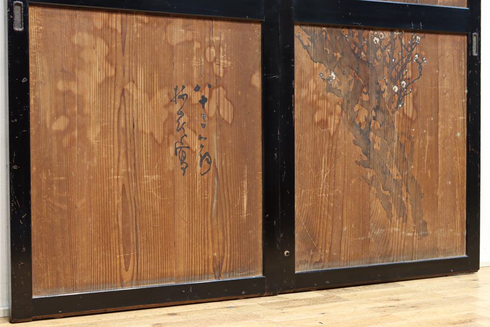 牡丹と白梅の花で上品な板絵戸セット　F8602b　在庫2枚1組