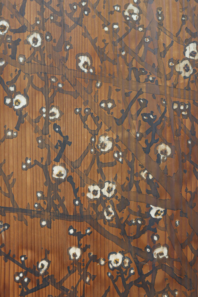 牡丹と白梅の花で上品な板絵戸セット　F8602b　在庫2枚1組