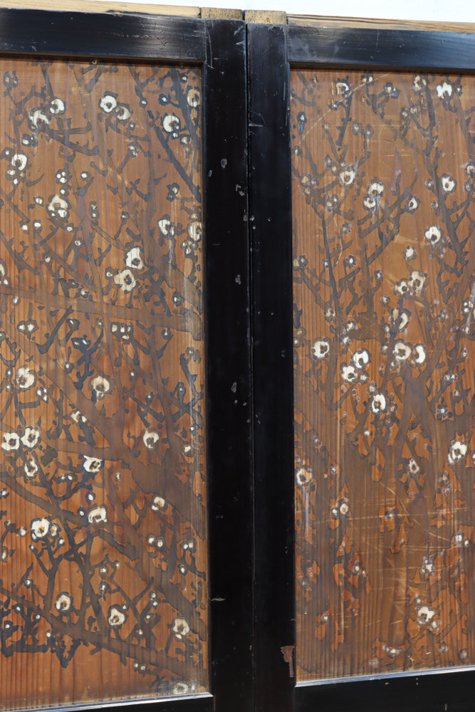 牡丹と白梅の花で上品な板絵戸セット　F8602b　在庫2枚1組