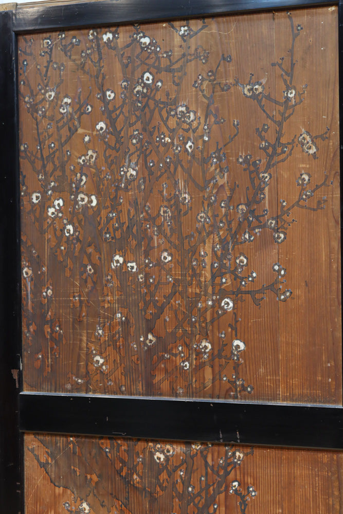 牡丹と白梅の花で上品な板絵戸セット　F8602b　在庫2枚1組