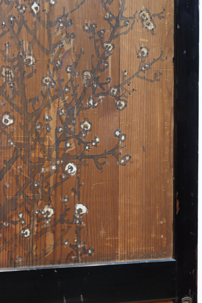 牡丹と白梅の花で上品な板絵戸セット　F8602b　在庫2枚1組